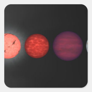 An artist's rendition comparing brown dwarfs square sticker