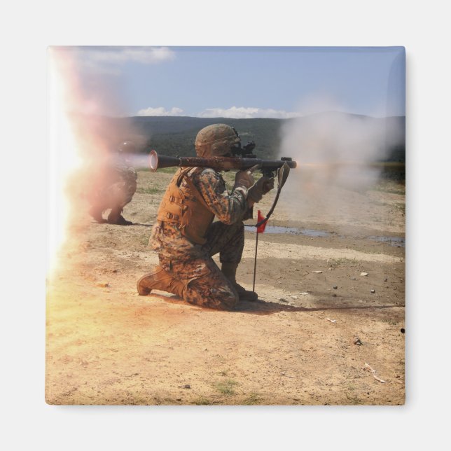 An assaultman fires a Rocket Propelled Grenade Magnet (Front)