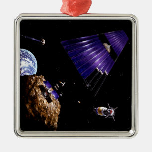 An asteroid mining mission metal tree decoration