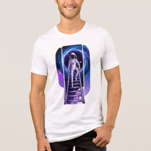 An astronaut climbing a ladder leading into a port Tri-Blend shirt
