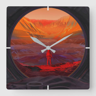 An Astronaut On Mars Square Wall Clock