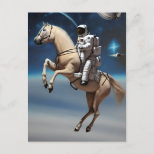 An Astronaut Riding a Horse in Space Postcard