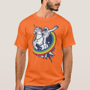 An astronaut riding a uncorn through a rainbow T-Shirt