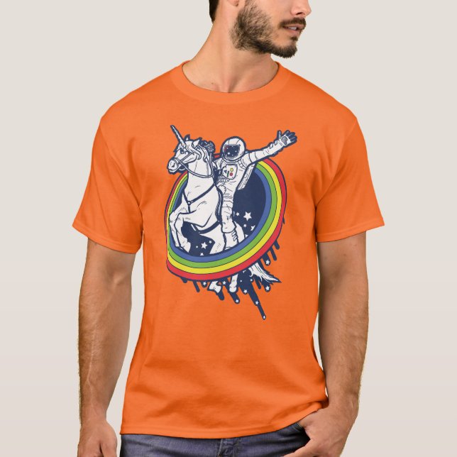 An astronaut riding a uncorn through a rainbow T-Shirt (Front)