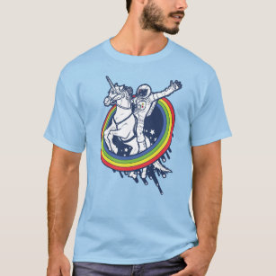 An astronaut riding a unicorn through a rainbow T-Shirt