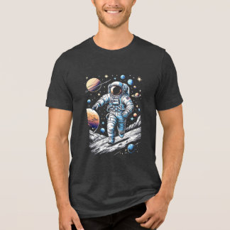 An astronaut running on the moon Tri-Blend shirt