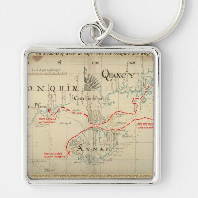 An Authentic 1690 Pirate Map (with embellishments) Key Ring (Front)