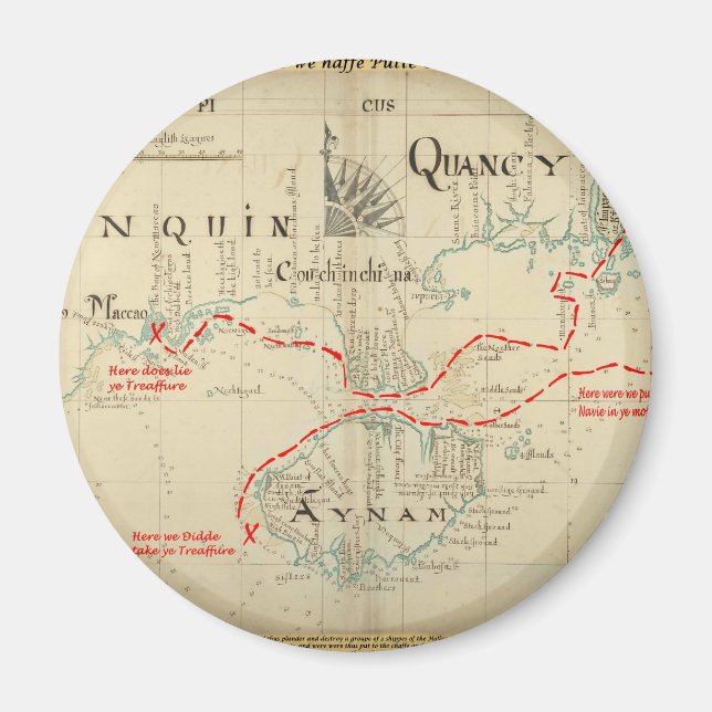 An Authentic 1690 Pirate Map (with embellishments) Magnet (Front)