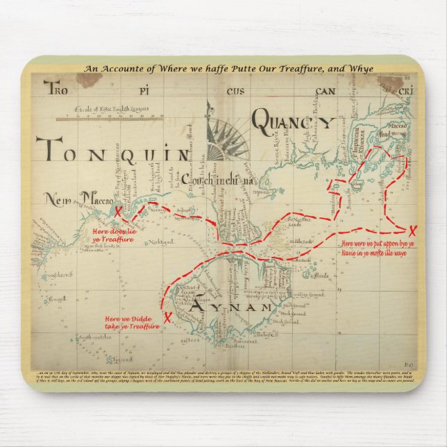 An Authentic 1690 Pirate Map (with embellishments) Mouse Mat (Front)