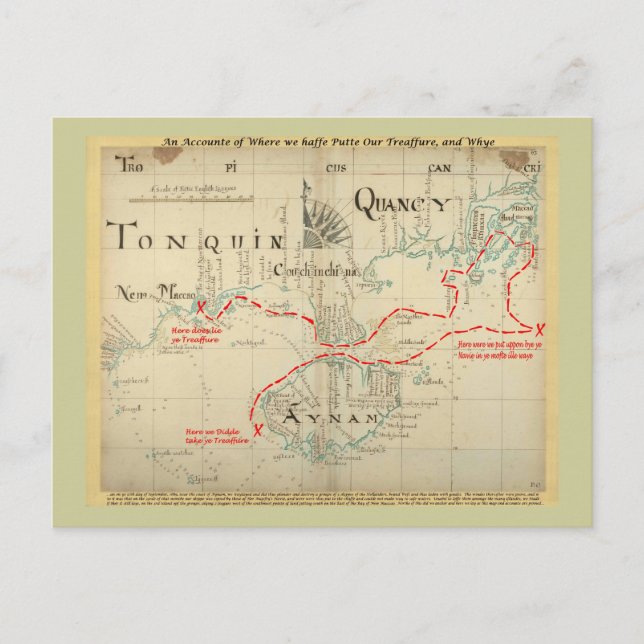 An Authentic 1690 Pirate Map (with embellishments) Postcard (Front)