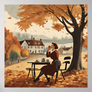An autumnal scene with a woman from the 1950s poster