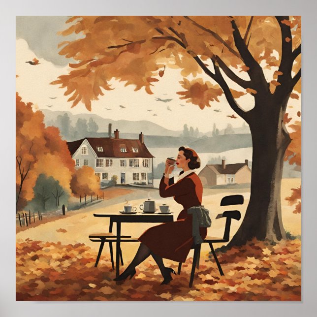 An autumnal scene with a woman from the 1950s poster (Front)