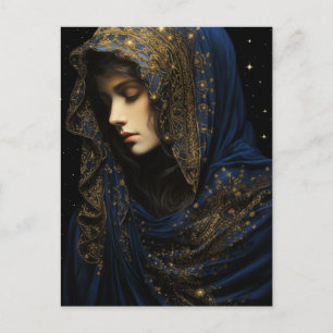 An Beautiful Woman in a Blue and Gold Robe Postcard