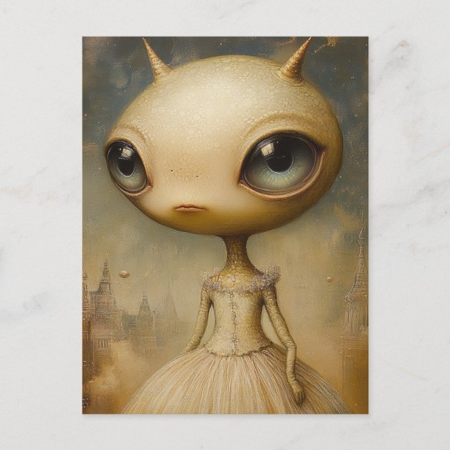 An cute alien in a pink dress postcard (Front)