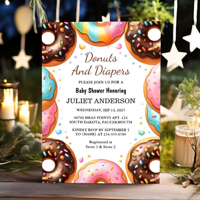 An Dreams Pink Blue Doughnuts And Diapers Baby Sho Invitation (Creator Uploaded)