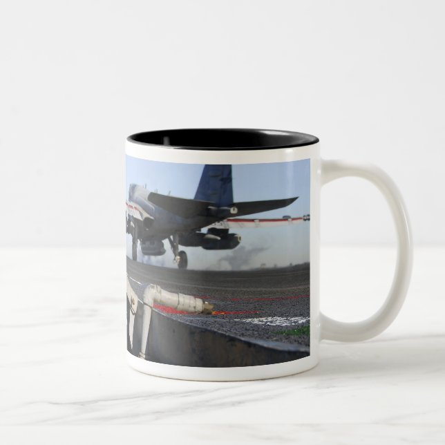 An EA-6B Prowler launches from the flight deck Two-Tone Coffee Mug (Right)