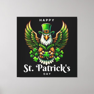 an eagle with green leprechaun hat canvas print