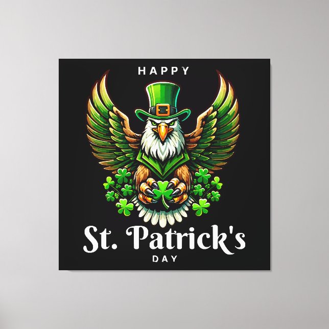an eagle with green leprechaun hat canvas print (Front)