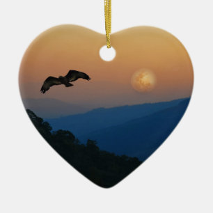 An eagles ascent at fullmoon ceramic tree decoration