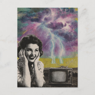 An electrifying retro style collage of a woman postcard