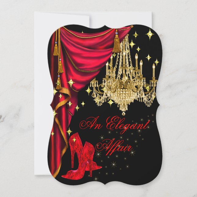 An Elegant Affair Red Gold Chandelier Birthday Invitation (Front)