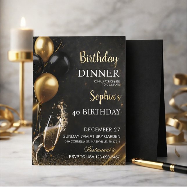 An elegant black birthday invitation (Creator Uploaded)