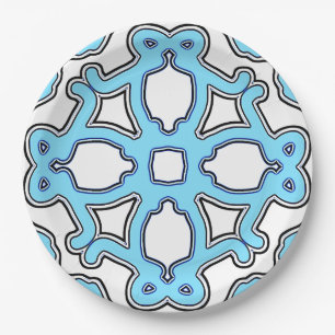 An elegant blue & white classic design paper plate