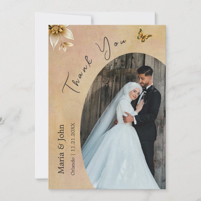 An Elegant Custom Wedding Photo Thank You Card  (Front)
