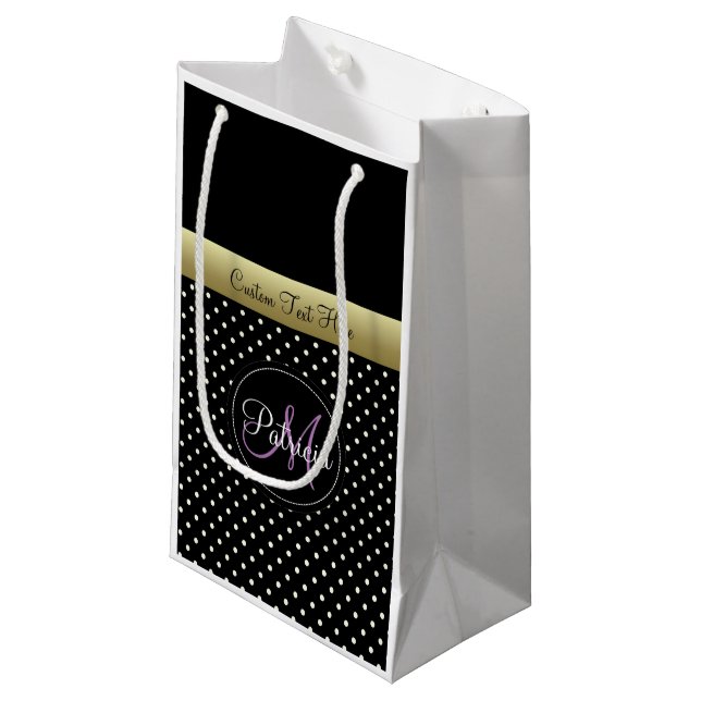 An Elegant Customisable Text Monogram Black White Small Gift Bag (Front Angled)