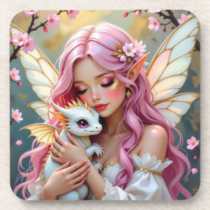 An Elegant Fairy and her Baby Dragon Personalized Coaster