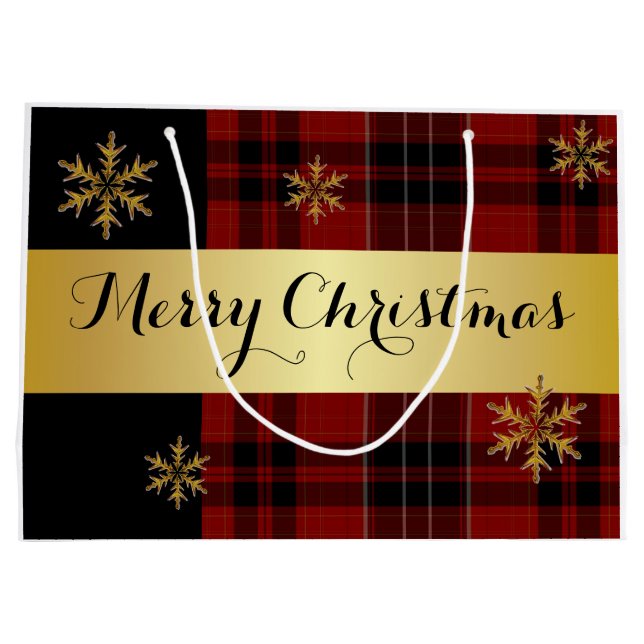 An Elegant Gold With Plaid Christmas Large Gift Bag (Back)