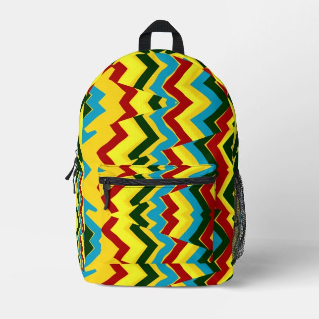 An elegant multicolor zigzag pattern design  printed backpack (Front)