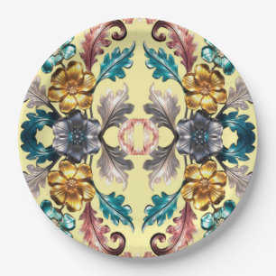 An elegant multiple color classic floral pattern paper plate