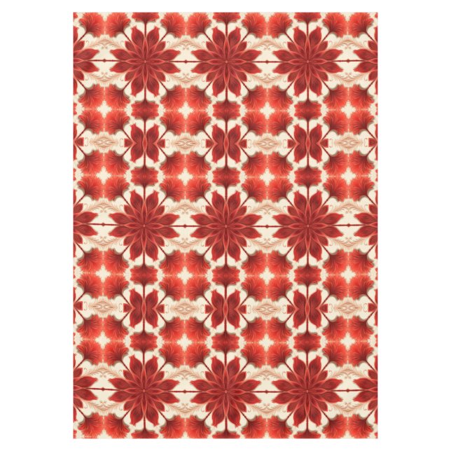 An elegant Red colour fabric floral pattern   Tablecloth (Front)