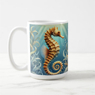 An elegant seahorse swimming underwater coffee mug