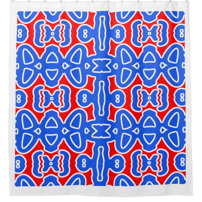 An elegant seamless blue red classic design  sho shower curtain (Front)