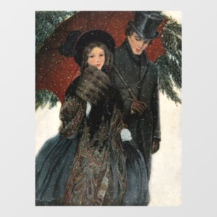 An elegantly dressed couple,Umbrella,Snow Old Time Window Cling