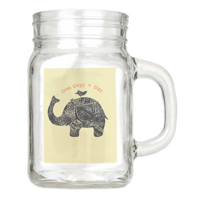 An Elephant and A Bird on His Head Mason Jar (Front)