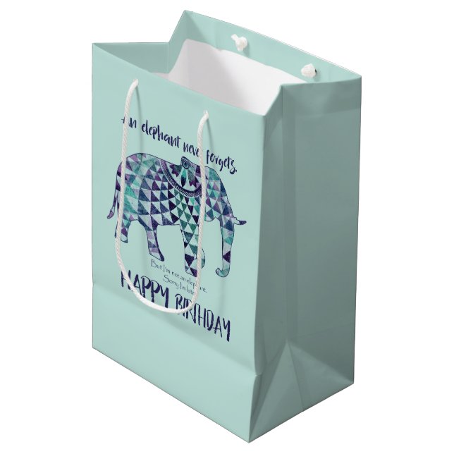 An Elephant Never Forgets - Birthday Card 3 Medium Gift Bag (Front Angled)