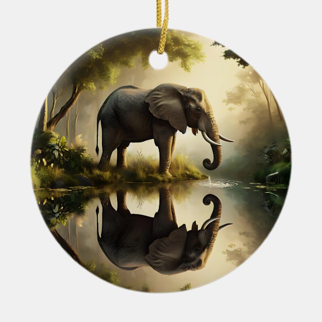 An Elephant's Reflection Ceramic Tree Decoration (Front)