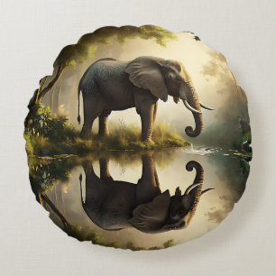 An Elephant's Reflection Round Cushion