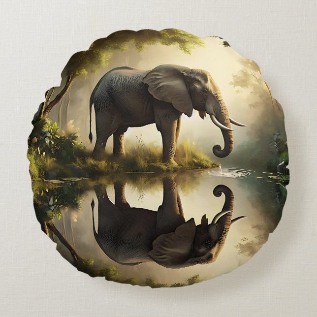 An Elephant's Reflection Round Cushion (Front)