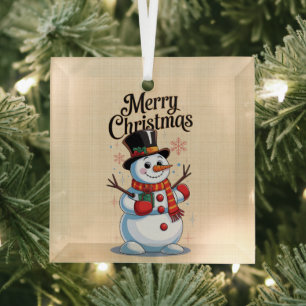An enchanted Christmas: a smiling snowman Glass Tree Decoration