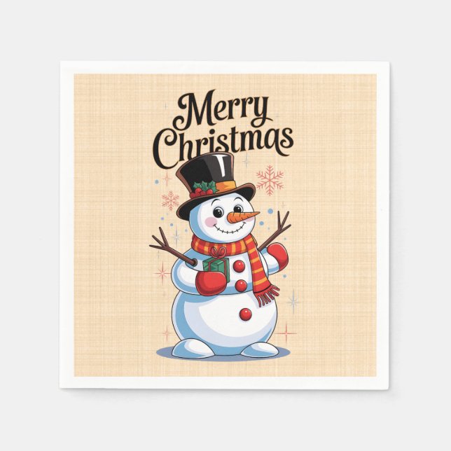 An enchanted Christmas: a smiling snowman Napkin (Front)