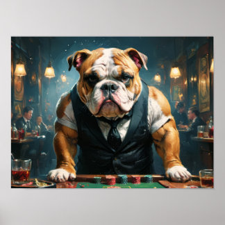 An english bulldog as a croupier in a casino - poster