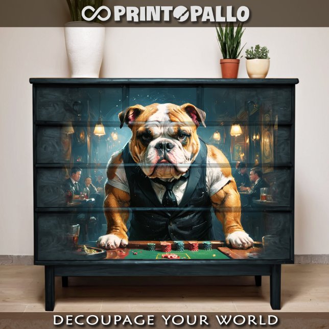 An english bulldog play as croupier in a casino  tissue paper (Creator Uploaded)