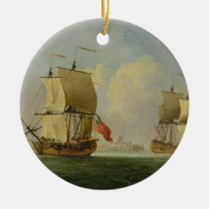 An English Sloop and a Frigate in a Light Breeze ( Ceramic Tree Decoration