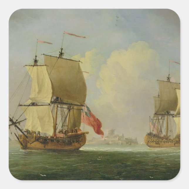 An English Sloop and a Frigate in a Light Breeze ( Square Sticker (Front)
