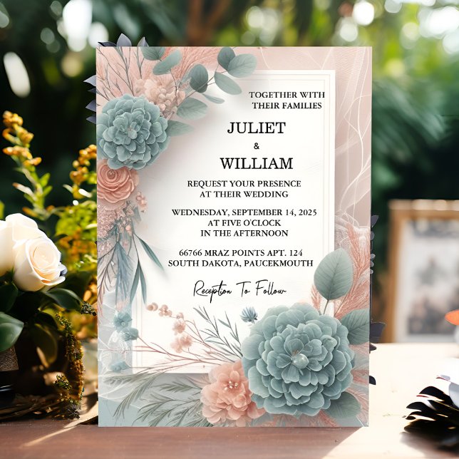 An Eucalyptus Lace Tulle Pastel Dusty Blue Wedding Invitation (Creator Uploaded)