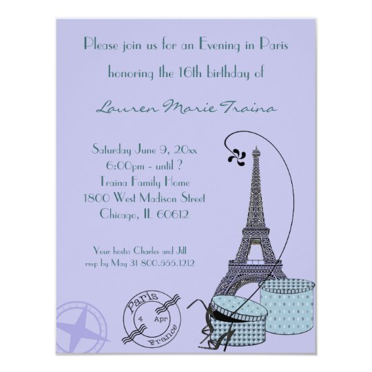 An Evening in Paris Purple Themed Party Invitation